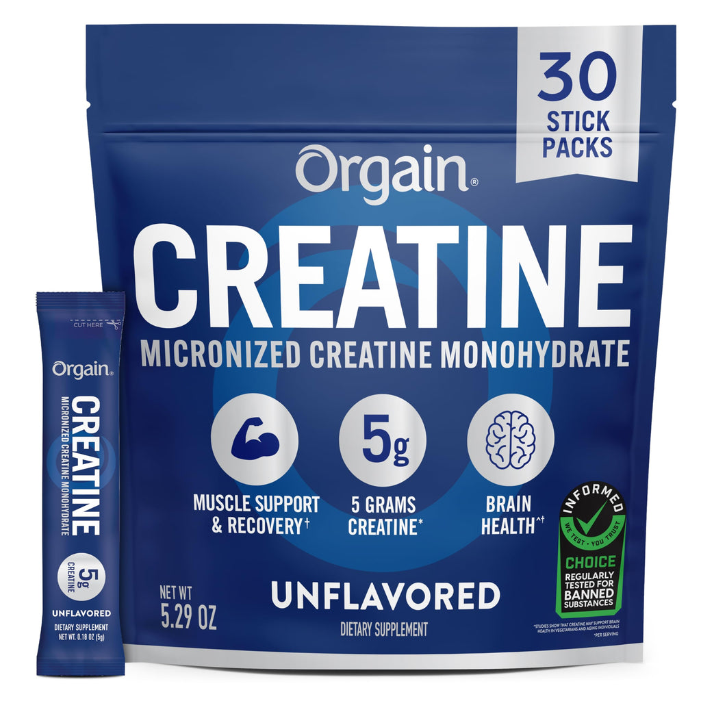 Orgain 5g Creatine Monohydrate Micronized Powder, Unflavored, 100 Servings | Creatine to support muscle growth, post workout recovery & brain health, no artificial additives, non-GMO, 17.64oz