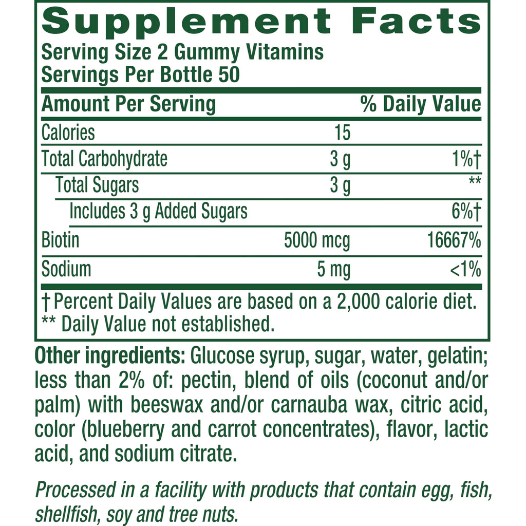 Vitafusion Biotin Gummies | 5000mcg | 100 Adult Gummy Vitamins | for Women & Men | Hair Skin and Nails Supplement | Blueberry Flavor | Gluten-Free Formula