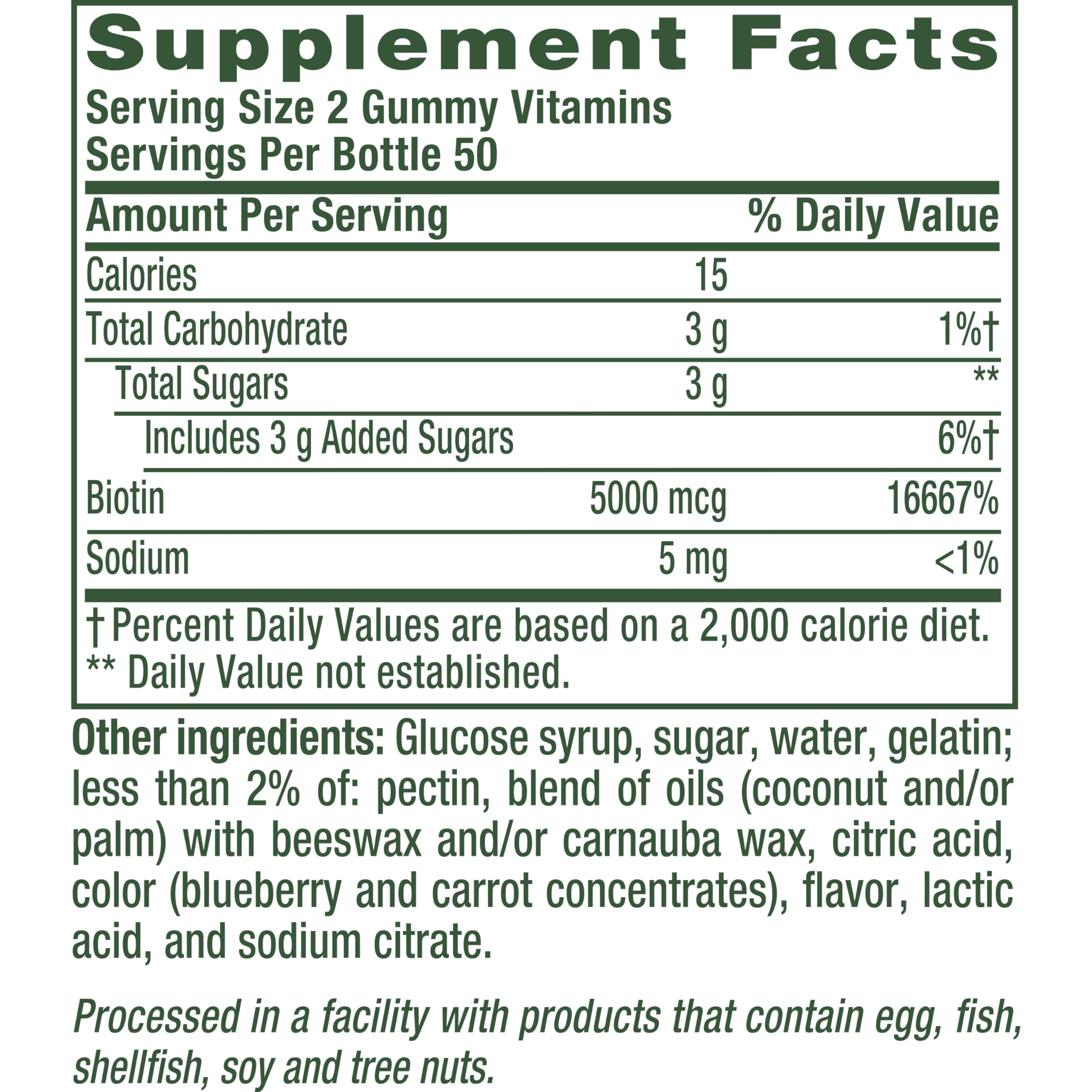 Vitafusion Biotin Gummies | 5000mcg | 100 Adult Gummy Vitamins | for Women & Men | Hair Skin and Nails Supplement | Blueberry Flavor | Gluten-Free Formula
