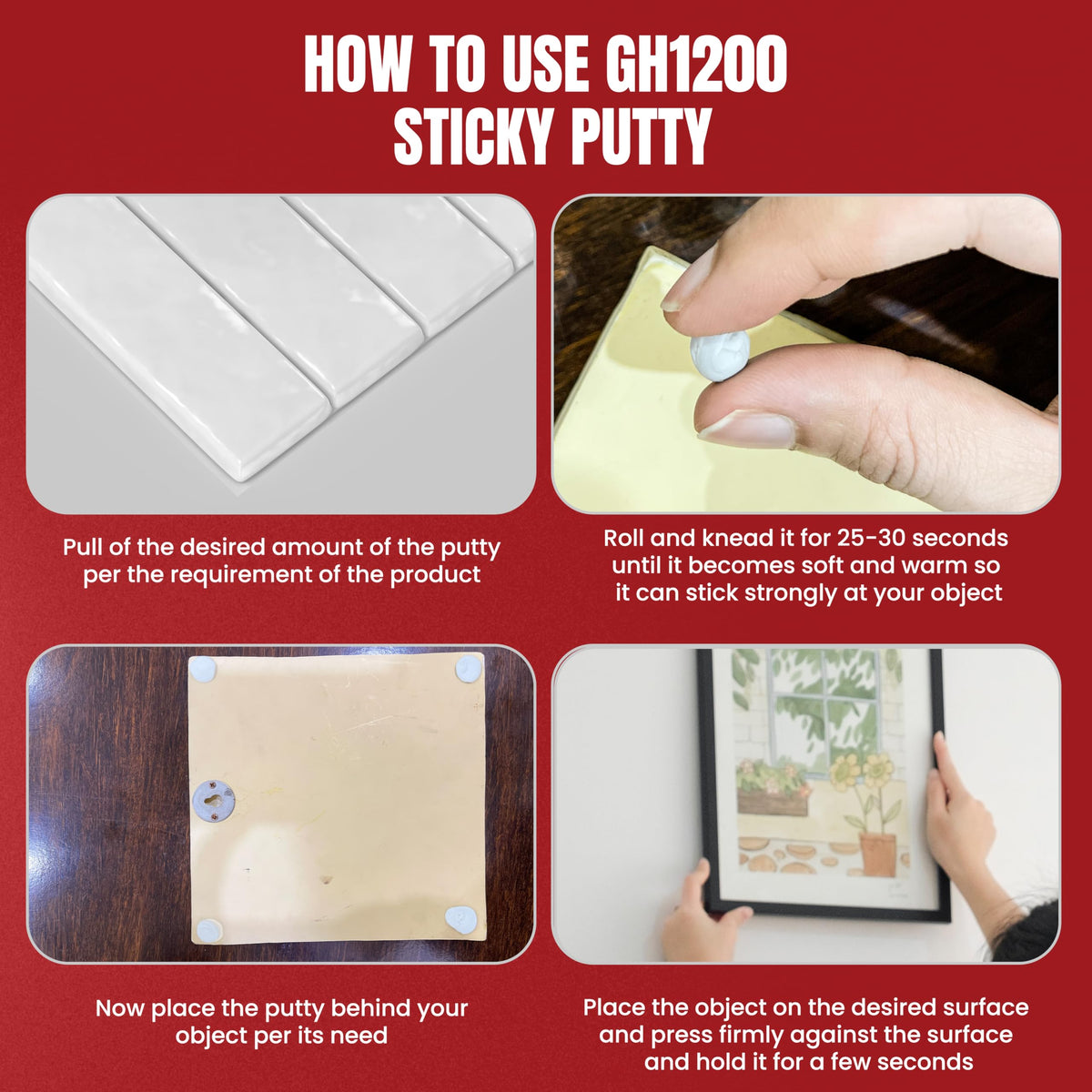 GH1200 Sticky Tack Putty - Poster Putty for Walls no Damage with Strong Adhesive to Hang Pictures, Posters & Decorations Reusable & Removable Mounting Putty (56g x 2 PCs)