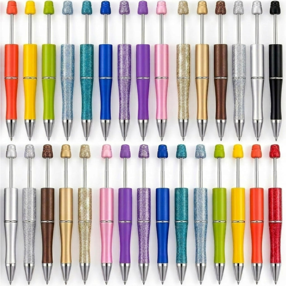 30Pcs Multicolor Beadable Pens Bulk – DIY Customizable Pen Set for Crafting, Smooth Writing Beaded Pens for School, Office, Teacher Appreciation & Creative Gifts