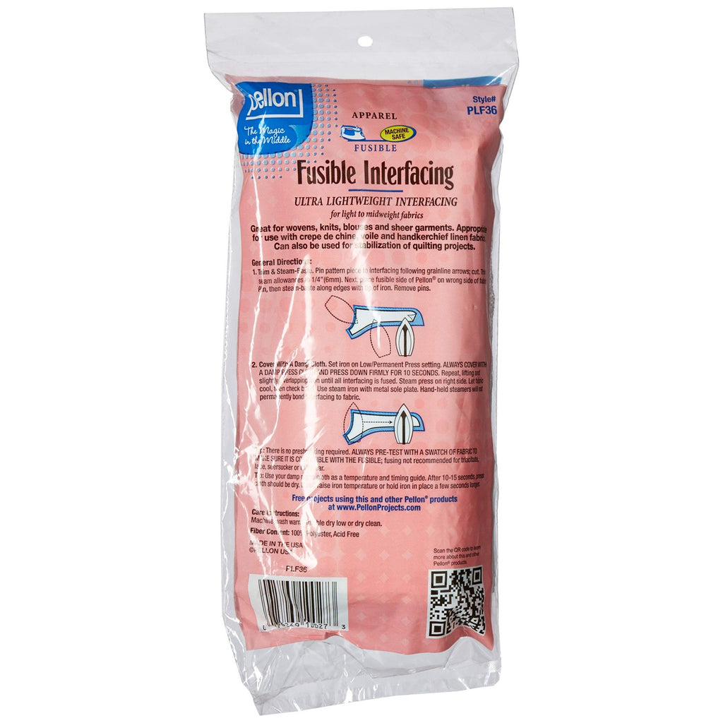 Pellon Fusible Interfacing 15” x 3 Yards – Lightweight Sew-in Interfacing for Sewing, Quilting & Craft Projects – White Polyester
