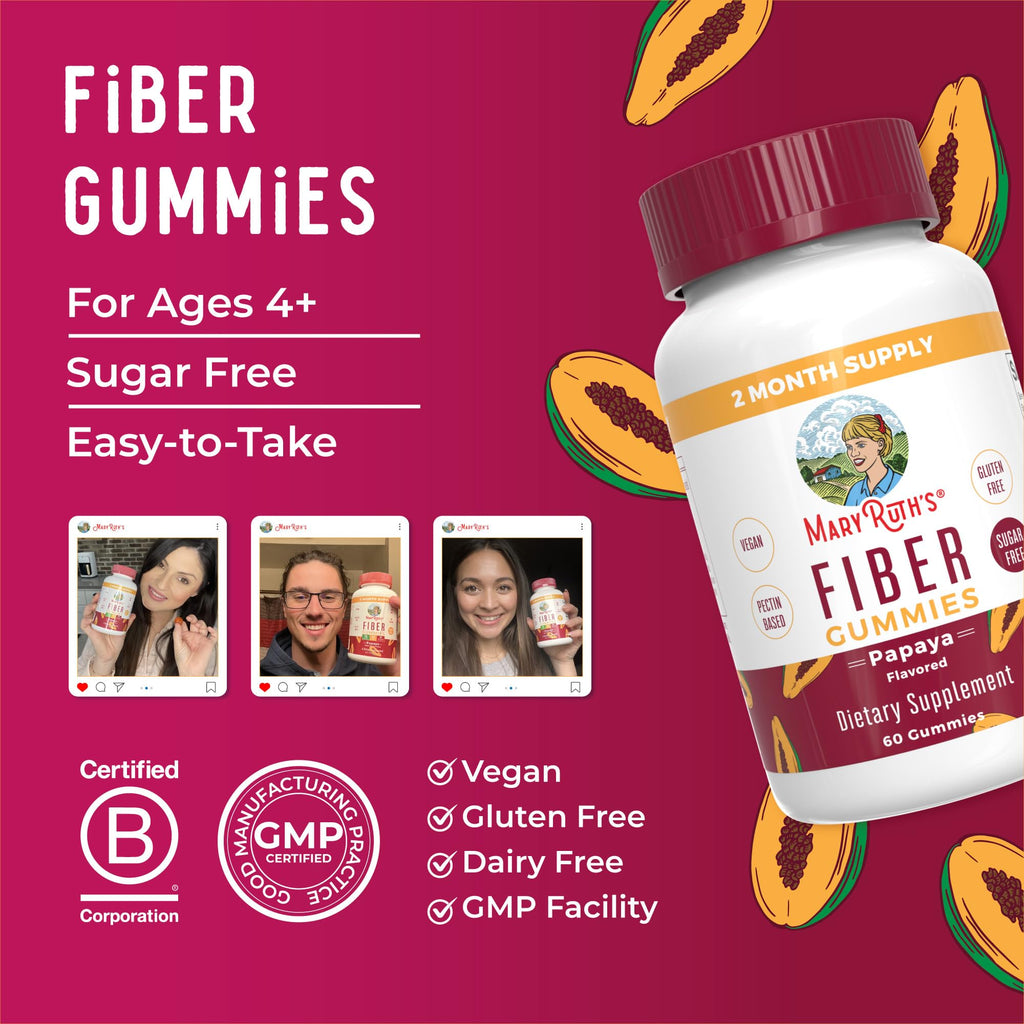 MARYRUTH'S Fiber Gummies for Adults, Sugar Free, 60 Count, 2 Month Supply | Soluble Fiber Supplement, Gut Health & Digestion Support, 3g Fiber per Gummy, Vegan