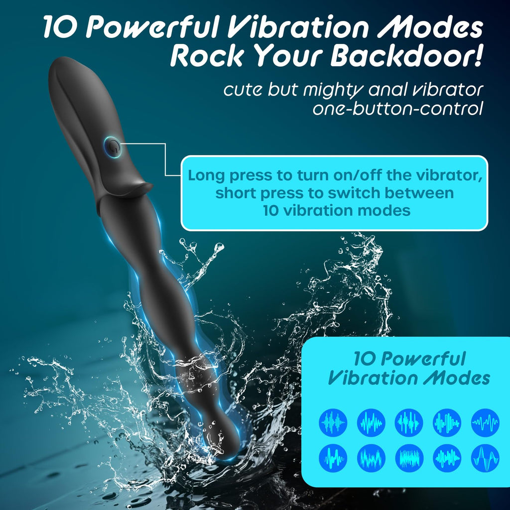 Vibrating Anal Beads Beginner-Friendly Butt Plug, Adult Sex Toy for Men Women Couples, Flexible Silicone Prostate Massger Anal Vibrator with 2 Motors 10 Vibrations, Anal Plug Anal Toy Anal Sex Toys