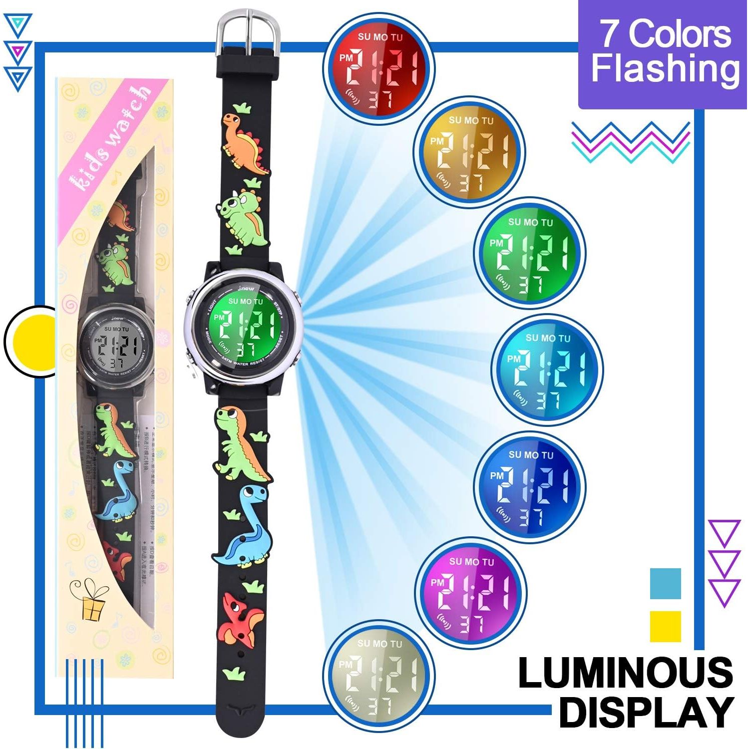 Buy now Kids Watches with Waterproof Alarm - Dinosaur Gifts for Boys Girls Age 3-10 at indiglob india