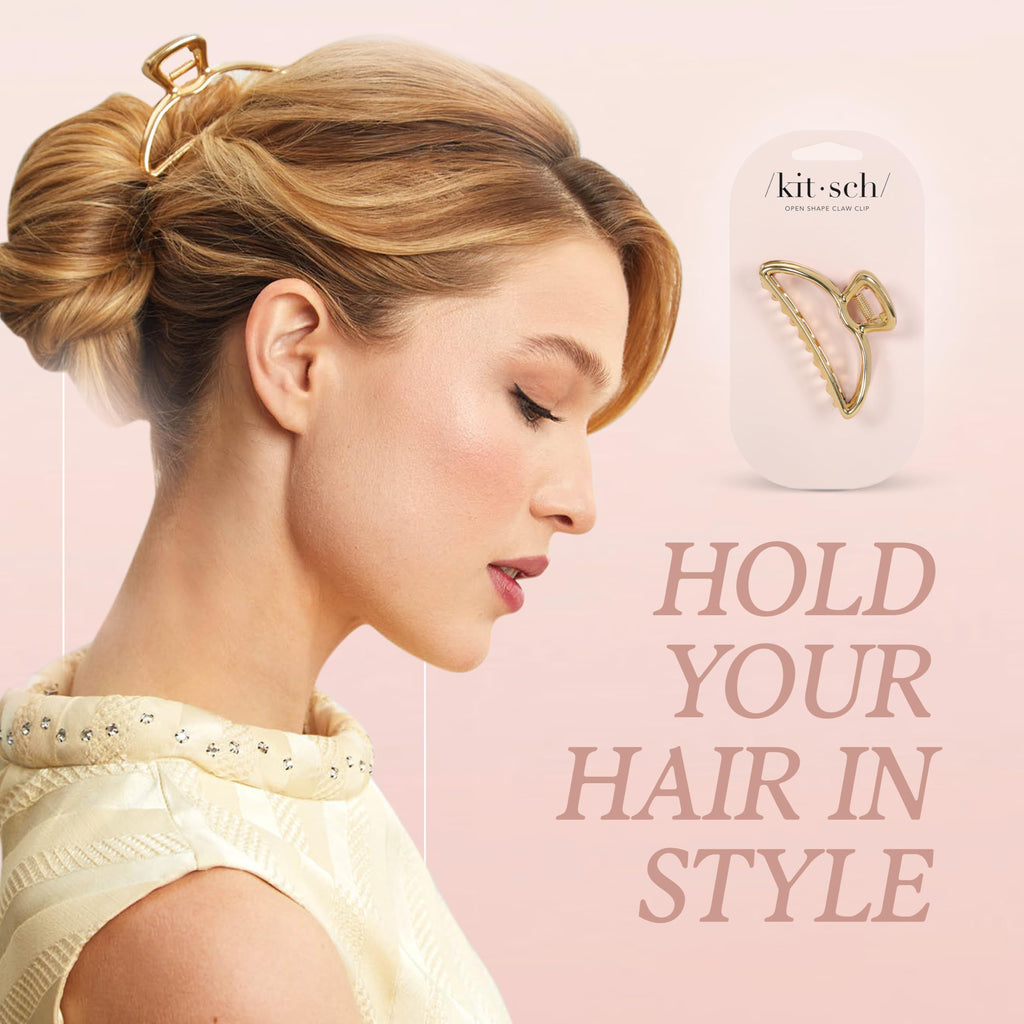 Kitsch Open Shape Metal Hair Clips for Women - Gold, 1 Pc | Durable & Elegant Gold Women Hair Accessories | Clips Hair Comfortably All-Day | Great For Everyday Use & Special Occasions