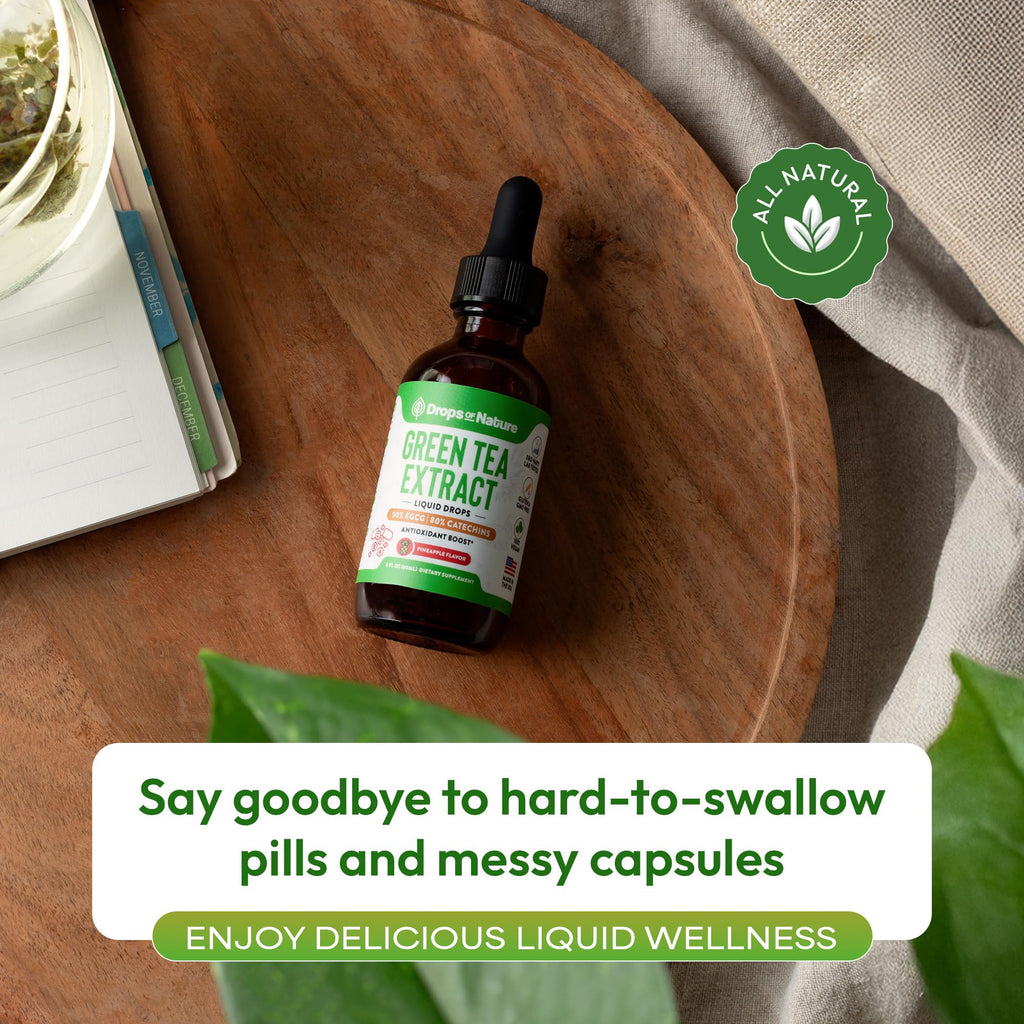 Drops of Nature Green Tea 10:1 Extract Liquid Supplement - Pineapple, 60 mL | 50% EGCG, 80% Catechins, Antioxidant & Immune Health Support, 4X Faster Absorption than Pills & Capsules, Vegan, Gluten-Free