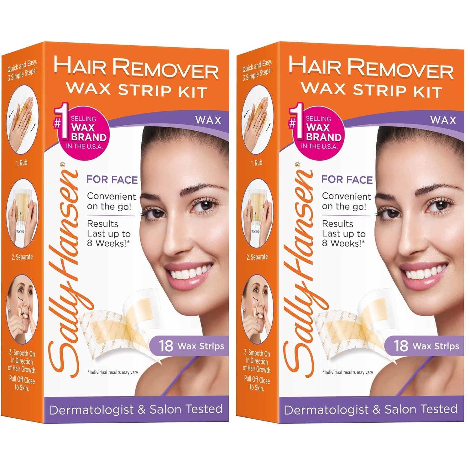 Sally Hansen Face Hair Removal Wax Strips Kit | At-Home Use 18 Count