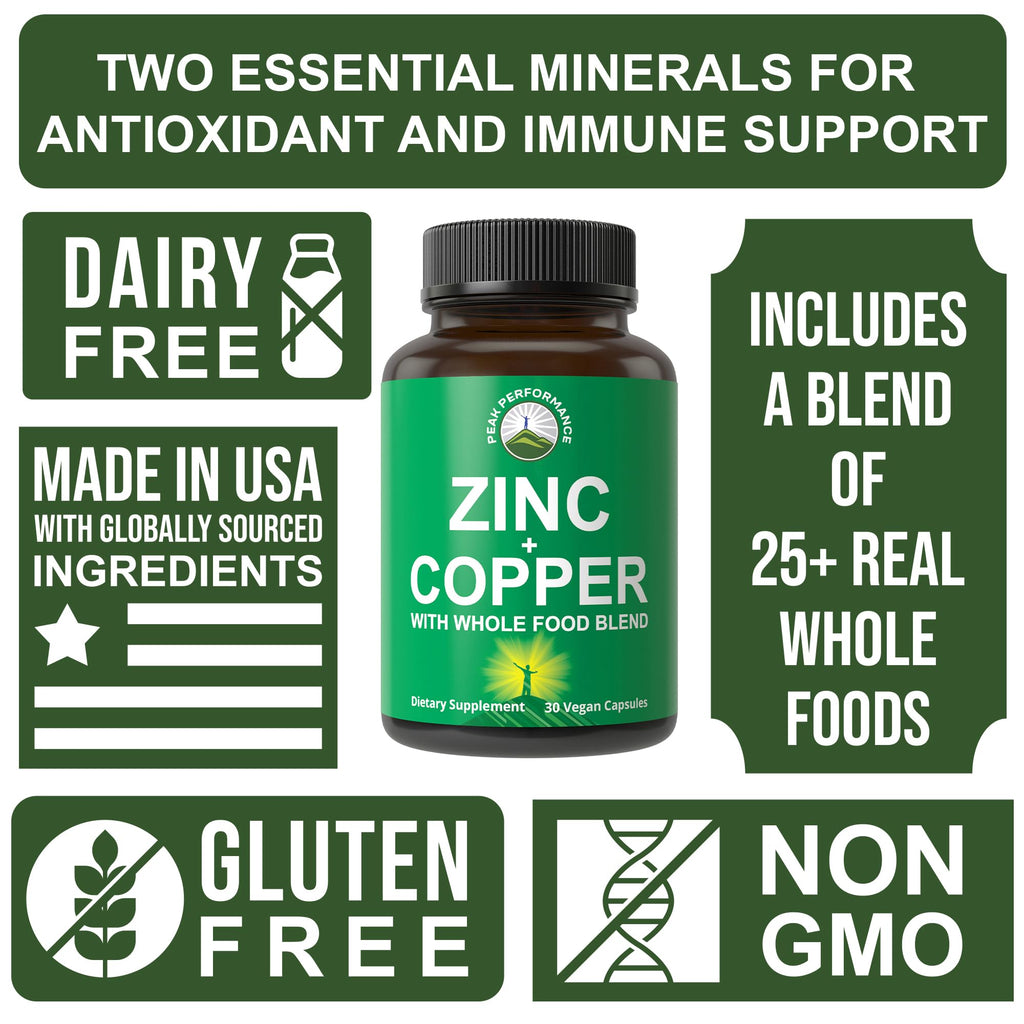 Peak Performance Zinc and Copper Supplements with Whole Food Blend