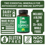 Peak Performance Zinc and Copper Supplements with Whole Food Blend