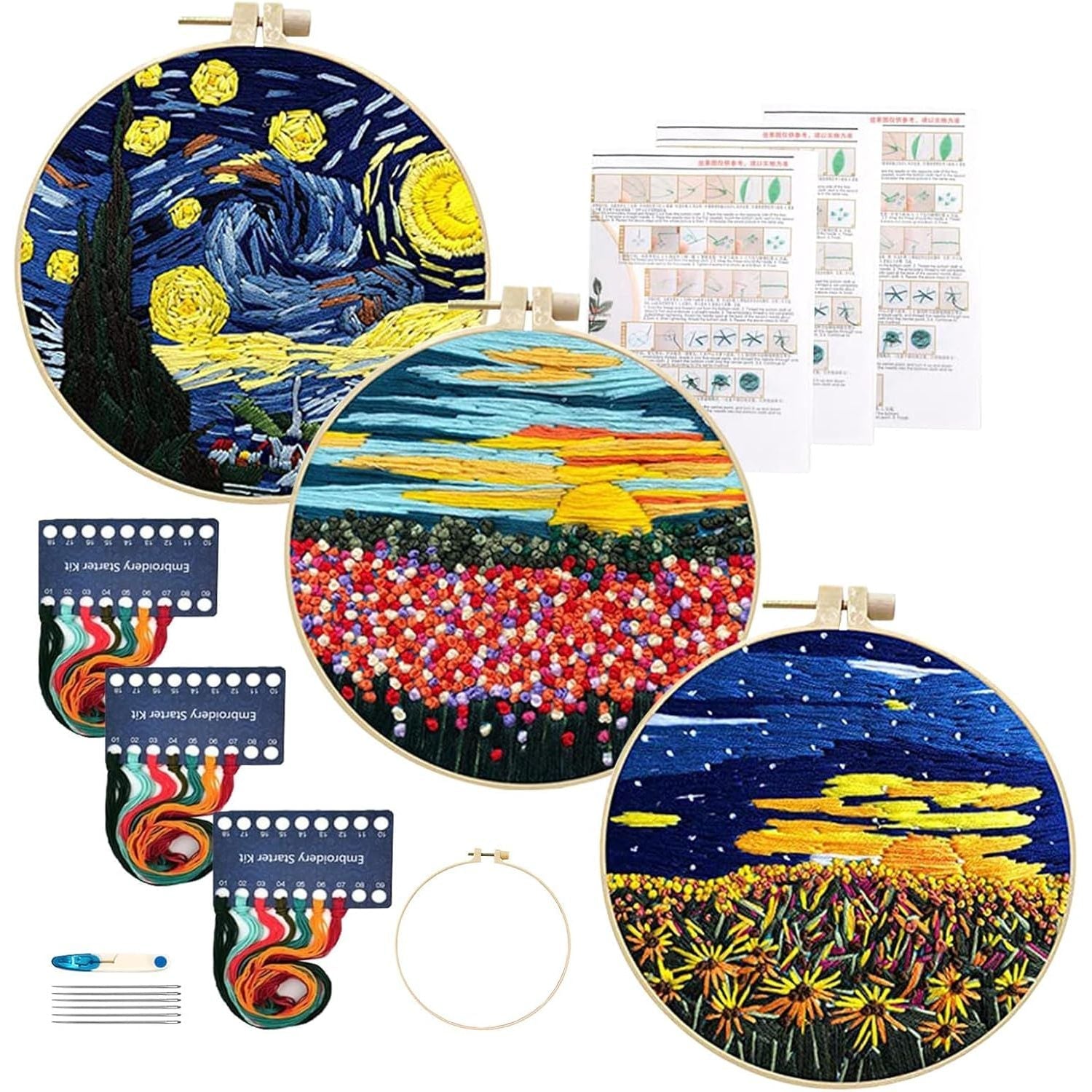 Buy now Maydear 3 Sets Embroidery kit for Beginners Adults,Embroidery Kit Punch Needle Kit Cross Stitch Kits with Embroidery Hoop and Instructions,Hand Embroidery Starter Kit EMB-JH-L3 at indiglob india