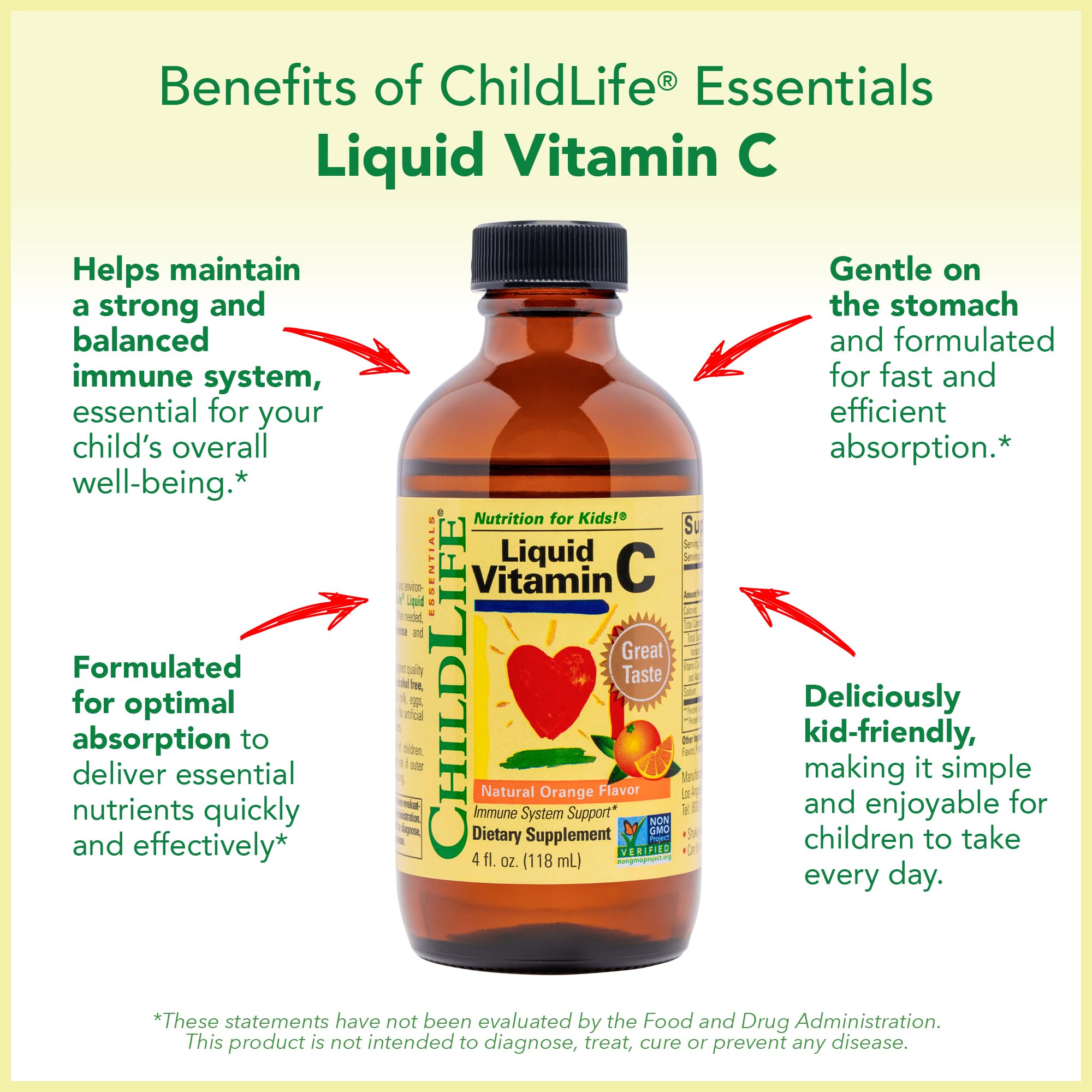 CHILDLIFE ESSENTIALS Liquid Vitamin C Low Sugar Kids, 4 Fl Oz (Pack of 2) | Pure Vitamin C Liquid Supplement, Toddlers, Babies, Immune System Support, Natural Orange Flavor, Kids, Low Sugar