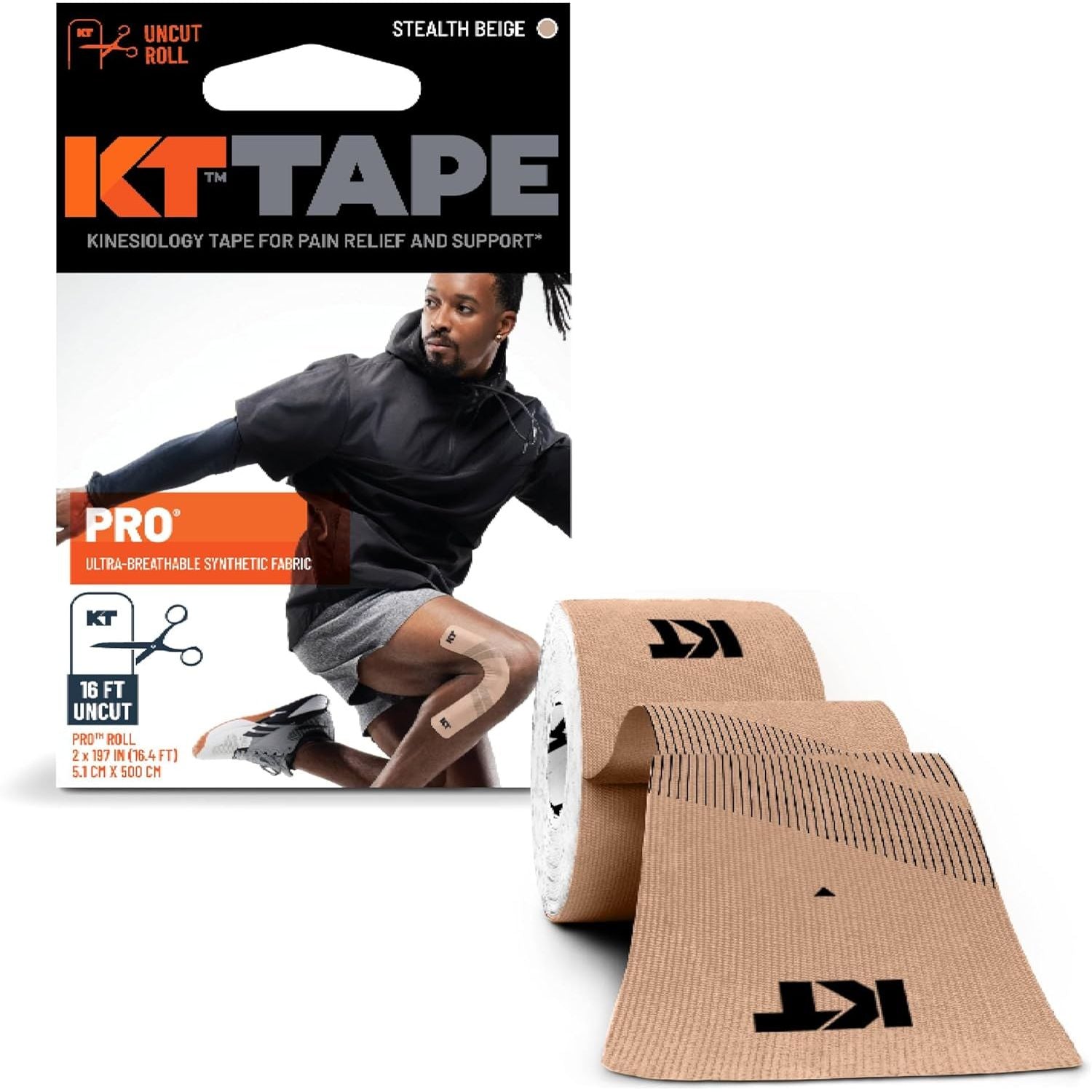 Buy now KT Tape, Pro Synthetic Kinesiology Athletic Tape, 16â€™ Uncut Roll Stealth Beige at indiglob india