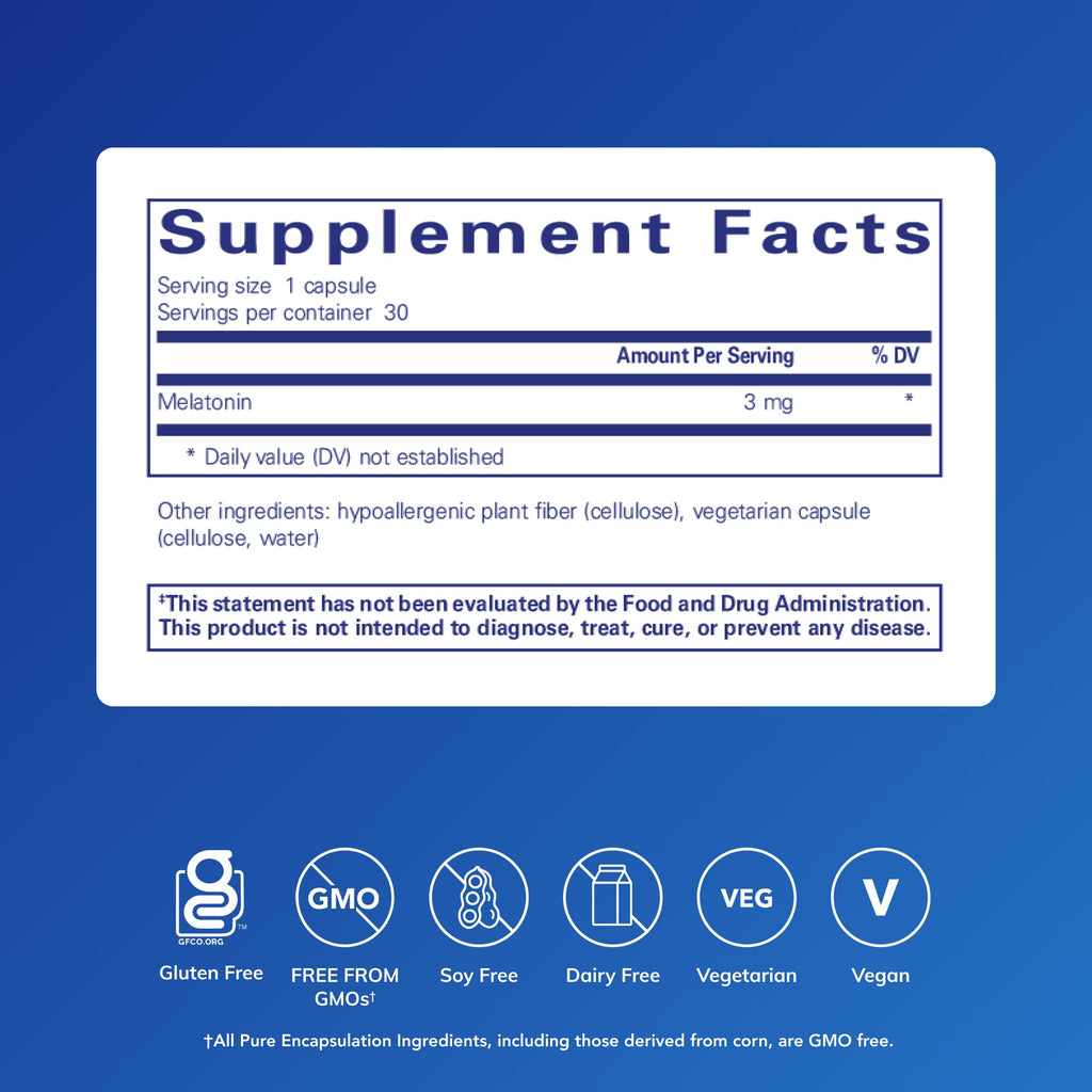 Pure Encapsulations Melatonin 3 mg, 30 Capsules | Antioxidant Supplement to Support Natural Sleeping and Relief of Occasional Sleeplessness, for Natural Sleep Support*