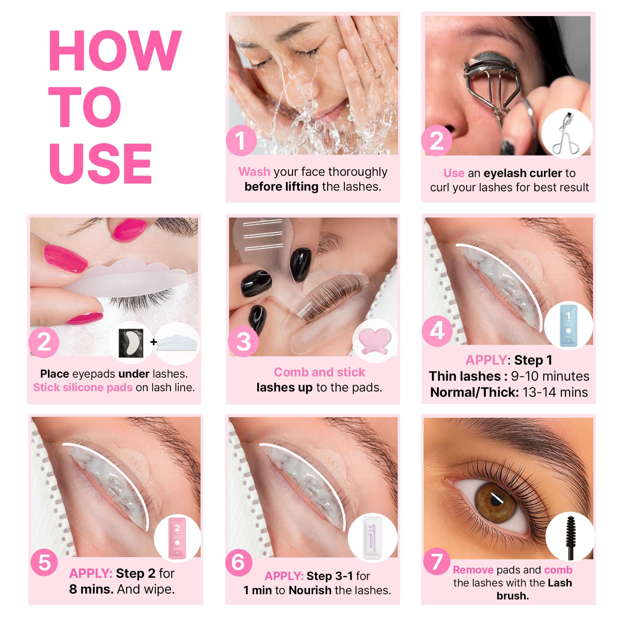 Korean Lash Lift Kit - 5 Sets At Home Eyelash Perm Kit with Upgraded Glue, Eyelash Lift, DIY Lash Perm Easy for Beginner & Professional, Semi Permanent Perming Wave Suitable For Salon & Home