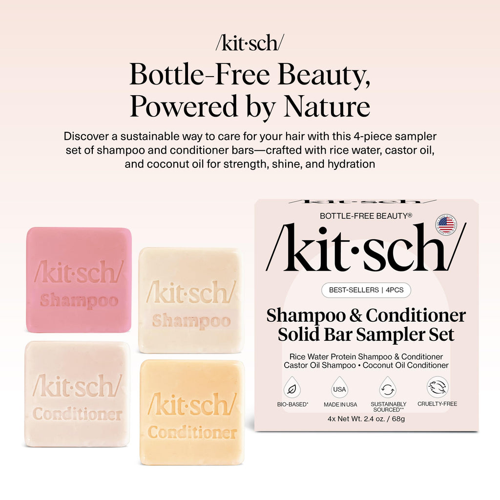 Buy now Kitsch Shampoo and Conditioner Set - 4pc Sampler Bars with Rice Water Shampoo and Conditioner, Castor Oil Shampoo & Coconut Oil Conditioner - Bottle-Free Beauty for Hair Growth, Repair & Moisture at indiglob india