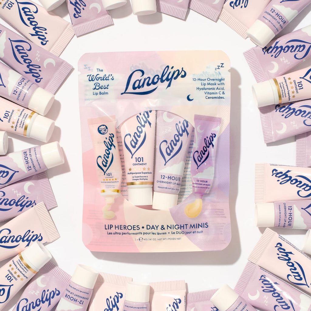 Lanolips 101 Lanolin Lip Balm & Overnight Lip Mask Duo - Mini Heroes Kit for Complete Day to Night Care - Deeply Hydrating Moisturizer Set with Pure Lanolin Oil (2 Count)