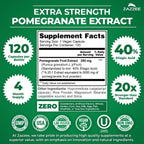 Zazzee Extra Strength Pomegranate 20:1 Extract, 120 Vegan Capsules | 40% Ellagic Acid, 4 Month Supply, Punica Granatum, Antioxidant & Cellular Health Support, Non-GMO, Made in the USA