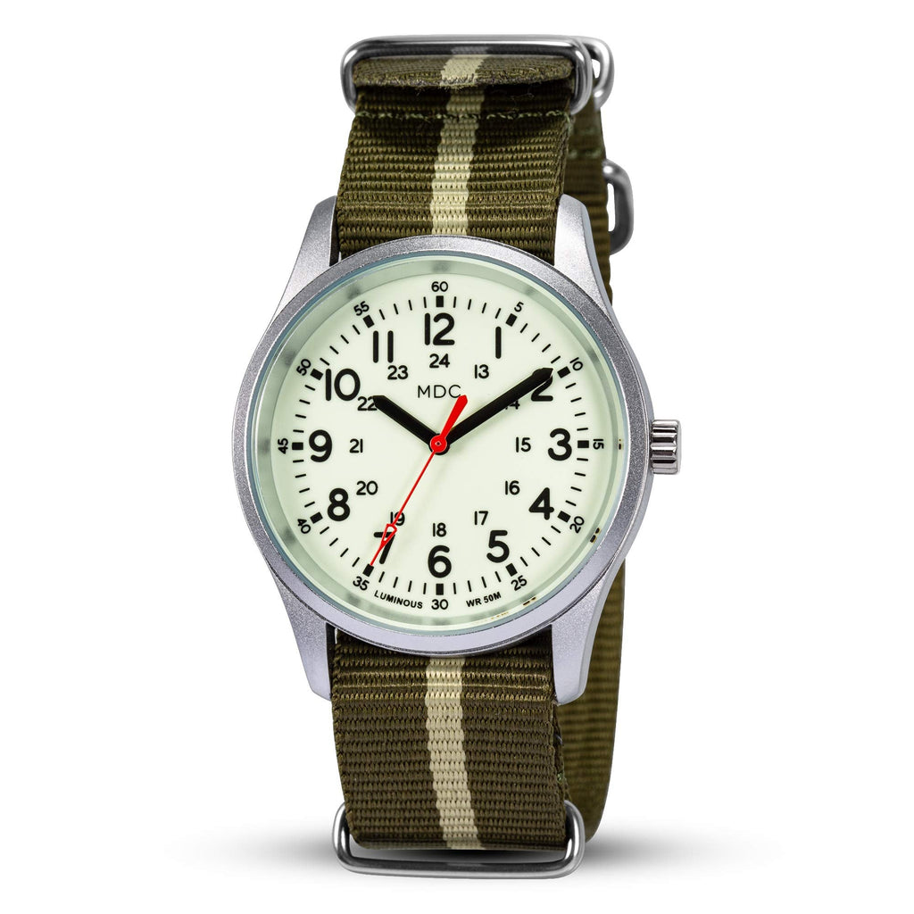 Buy now Infantry Mens Military Field Watch,Luminous Glow in The Dark Dial,Analog Tactical Wristwatch w/ 12/24 Hr Time,Japanese Quartz Movement,Slip-Thru Nylon Band,Reliable Work Watch for Men at indiglob india