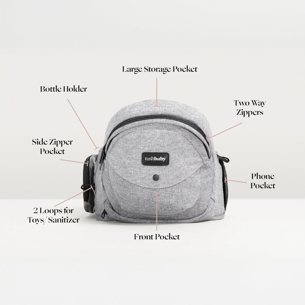 Buy now Tushbaby Original Hip Seat Baby Carrier for Babies & Toddlers up to 45 lbs, Safety Certified, Lightweight No-Foam Design with Storage & Nursing Support, Grey at indiglob india