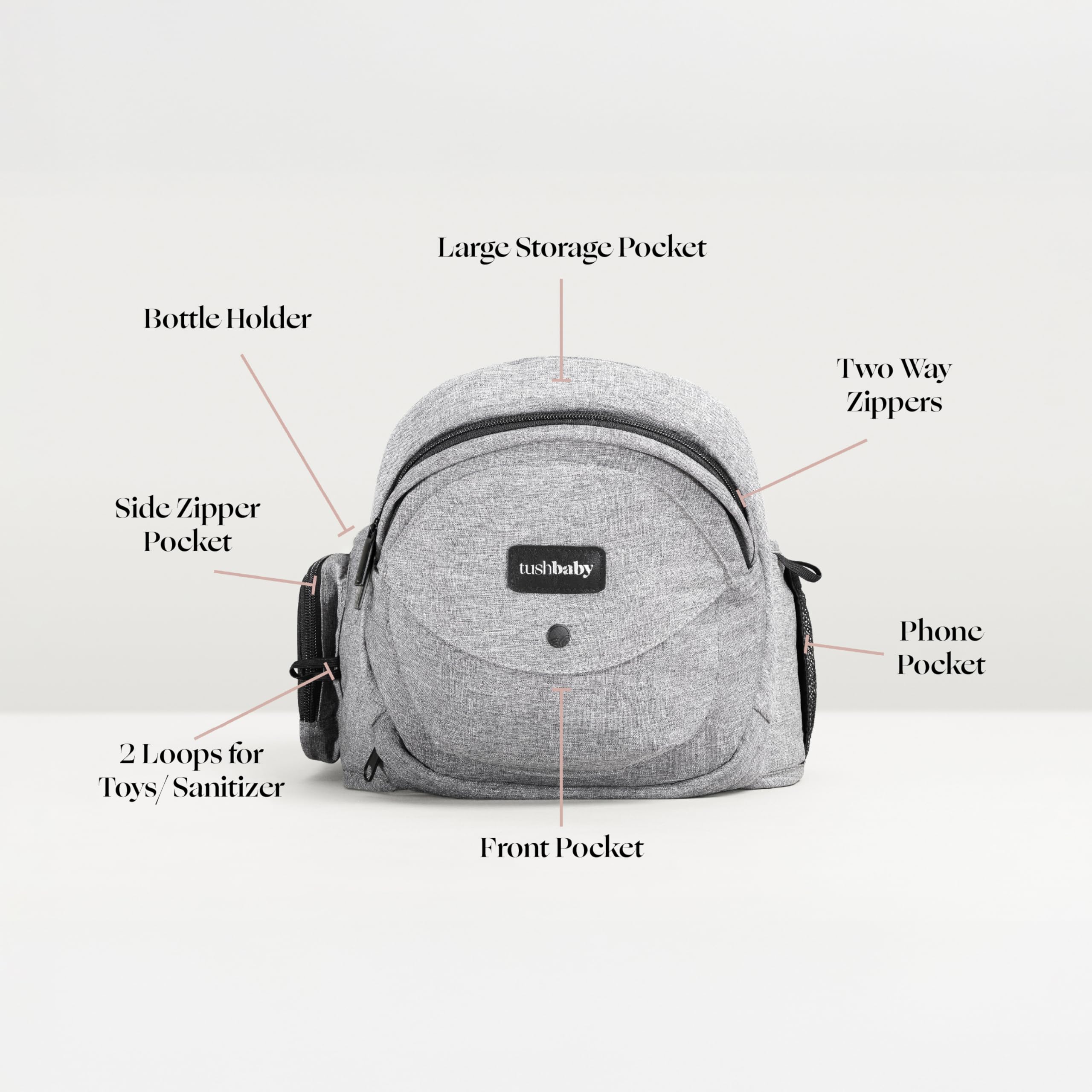 Buy now Tushbaby Original Hip Seat Baby Carrier for Babies & Toddlers up to 45 lbs, Safety Certified, Lightweight No-Foam Design with Storage & Nursing Support, Grey at indiglob india