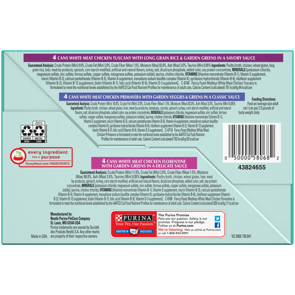 Purina Fancy Feast Wet Cat Food Variety Pack, Medleys White Meat Chicken in Sauce Collection - (Pack of 12) 3 oz. Cans