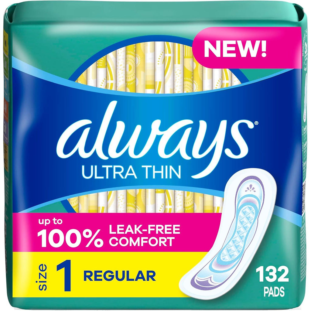 Buy now Always Ultra Thin Pads without Wings, Size 1, Regular, 132 Count (3 Packs of 44) at indiglob india