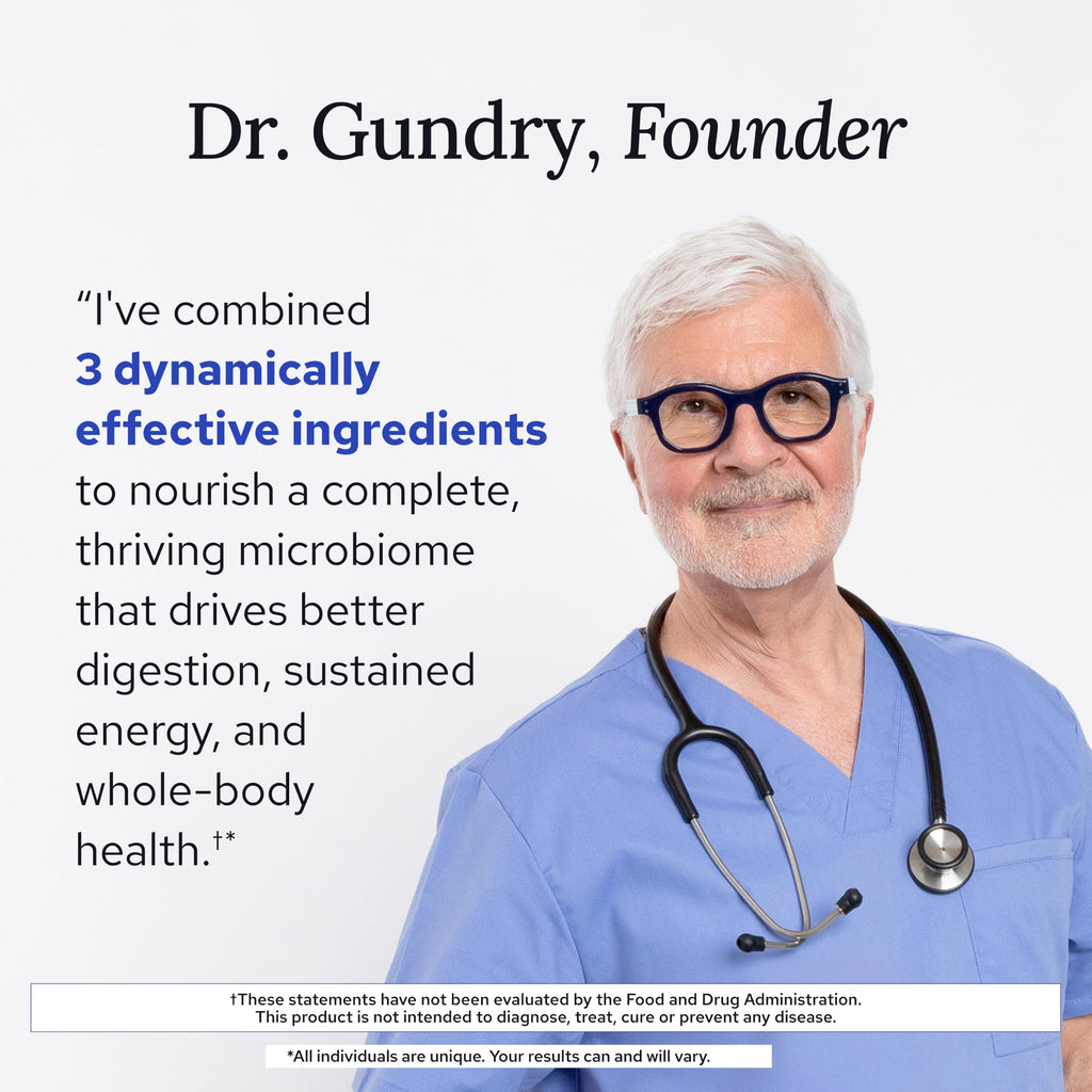 Gundry MD Bio Complete 3, 3-in-1 Probiotics, Pre & Postbiotics, 30 Servings | Certified Gluten Free, Certified Vegetarian, Supports Better Digestion, Bowel Movements & Energy, Keto Friendly, Sugar Free