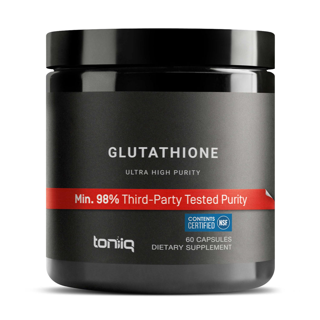 Toniiq NSF Certified Ultra High Strength Glutathione Capsules - 1000mg | Concentrated Formula—98%+ Highly Purified and Bioavailable—Non-GMO Fermentation—60 Capsules Reduced Glutathione Supplement