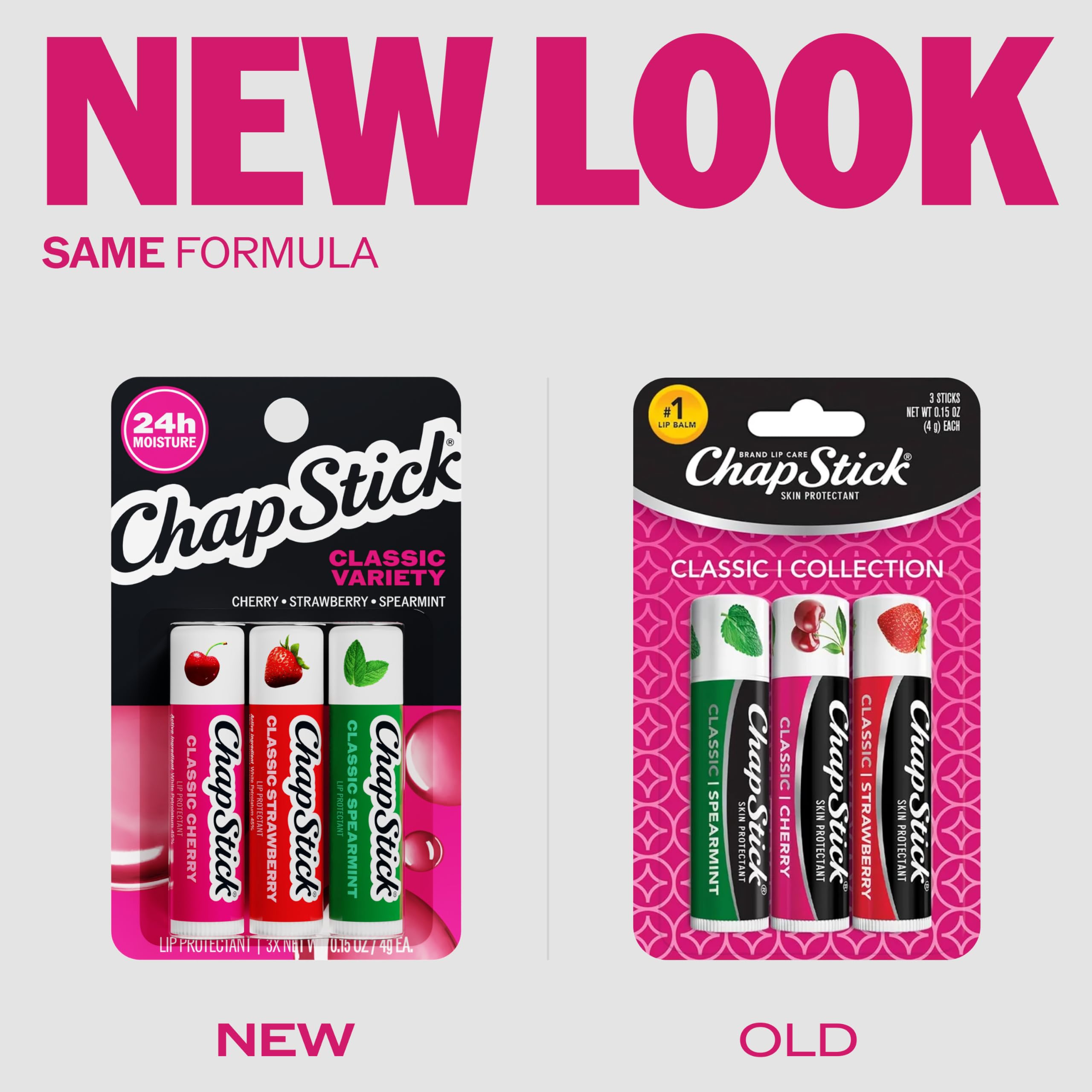 ChapStick Lip Care Set, Classic Collection 3-Pack – Spearmint, Cherry, and Strawberry Lip Balm, 0.15 Oz Ea