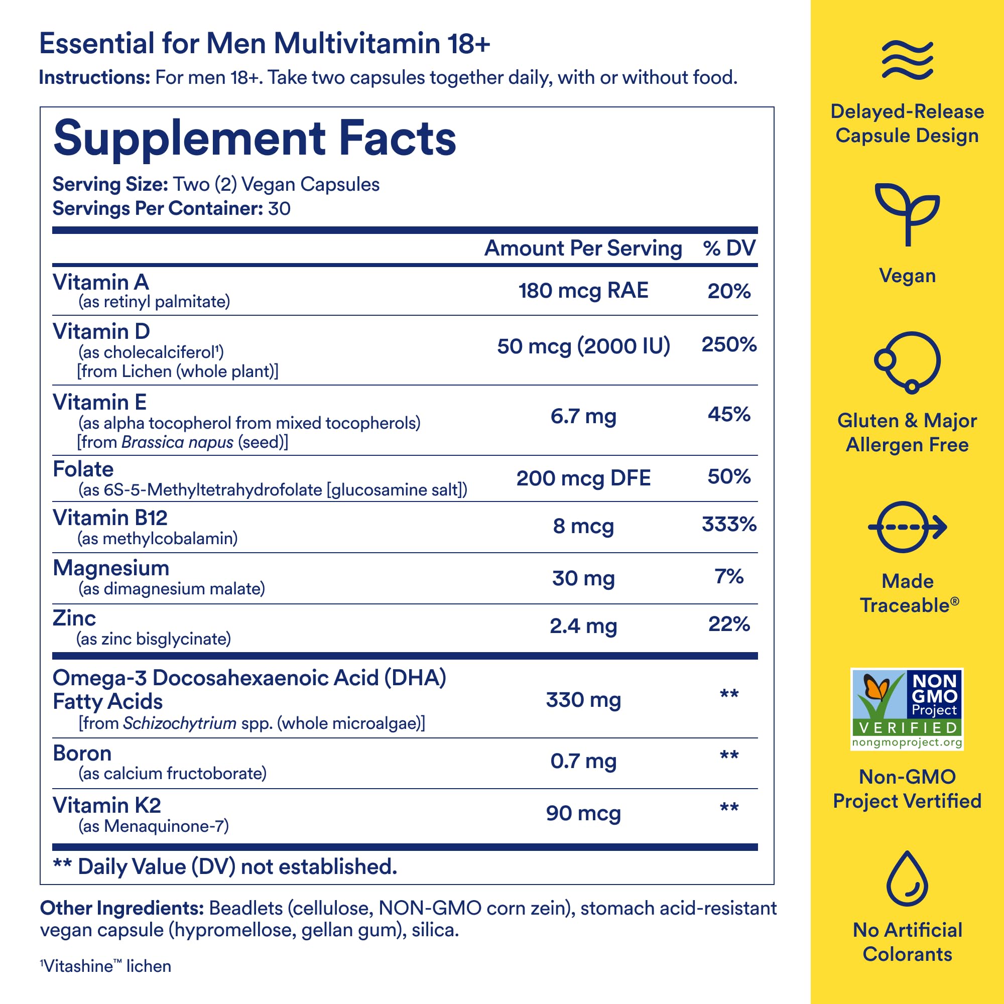 Ritual Men's 18+ Multivitamin - 60 Capsules - 30 Servings | Key Essential Vitamins and Minerals to Support Energy, Muscle, Heart, Brain Health* - Zinc, D3, B12, A, K2 - Vegan - Mint