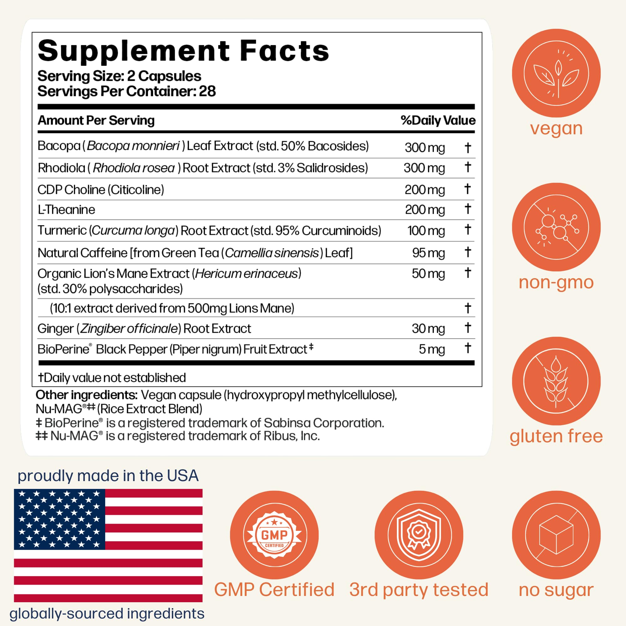 Avantera Elevate Premium Nootropic Supplement - Beat Brain Fog - Best Focus Supplements for Memory & Focus Support - Energy Without Crash - 56 Count Pills for Women & Men*
