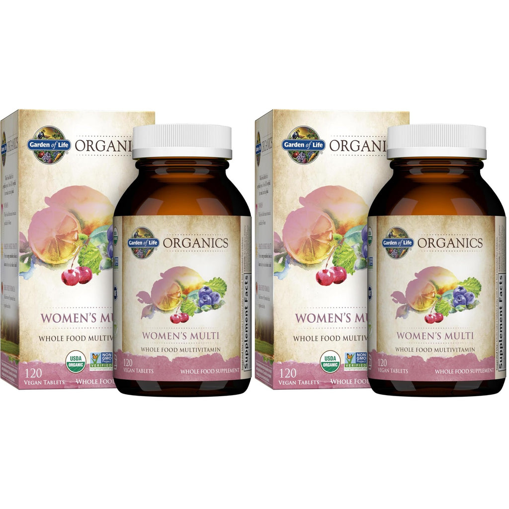 Garden of Life Organics Women's Multivitamin, USDA Organic, 120 Tablets | Vitamin C, D3, Folate, B12, Biotin & Iron, Energy, Heart Health & Radiant Skin, Non-GMO, Vegan