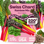 SVI 200 Rainbow Mixture Swiss Chard Seeds (Beta Vulgaris VAR. Cicla) - Five Color Silverbeet Chard, Colorful Stems, Non GMO Heirloom Seed - Perfect Vegetable Seeds in Seed Packets for Home Garden