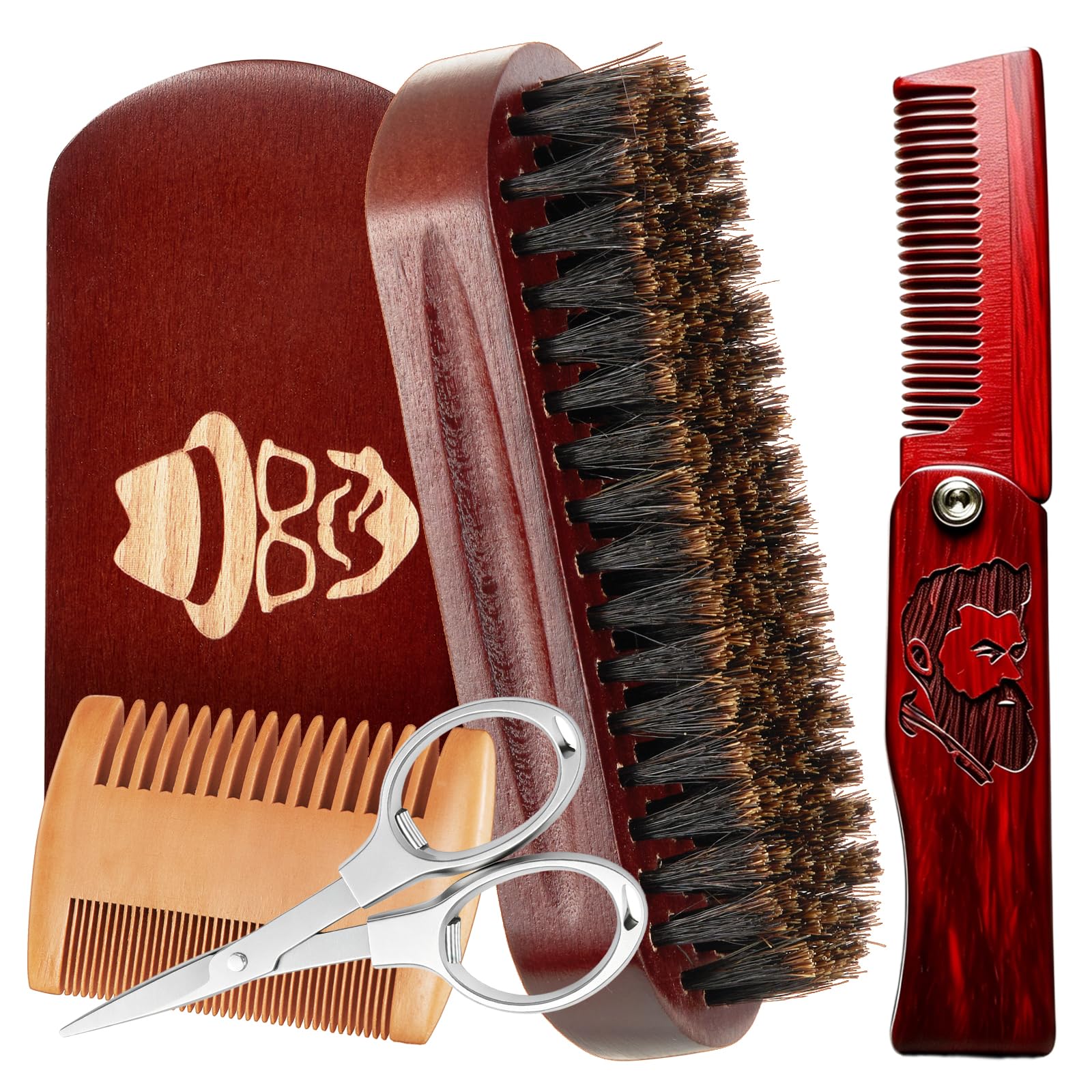 Beard Brush, 100% Boar Bristle Natural Black Walnut Wood Beard Comb Hair Mustache Shaving Brush Facial Hair Brush