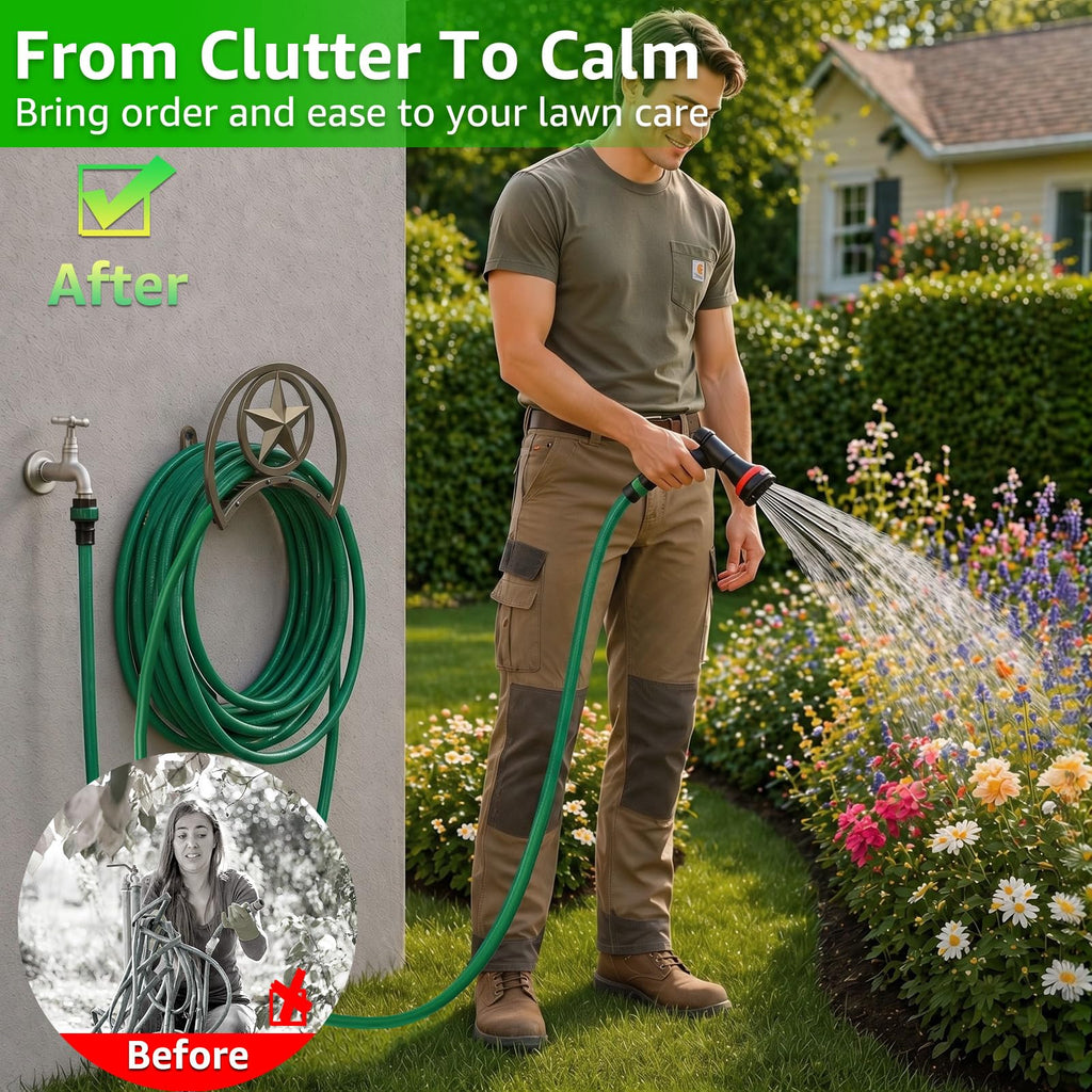 GOFORWILD Garden Hose Holder, Decorative Hose Butler Sturdy Water Hose Rack, Durable Wall Hose Hanger, Holds 125-Feet of 5/8-Inch Hose, Hose Reel, Made of Gauge Steel (9.8)
