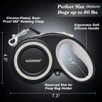 Retractable Dog Leash with Stainless Steel Anti-Chew Cable for Small & Medium Dogs up to 50 lbs | 16 ft Strong Nylon Reflective Tape | Quick Lock System (Medium, White)