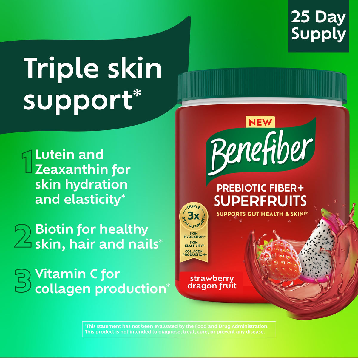 Benefiber Prebiotic Fiber + Superfruits, Strawberry Dragon Fruit, 8.8 oz