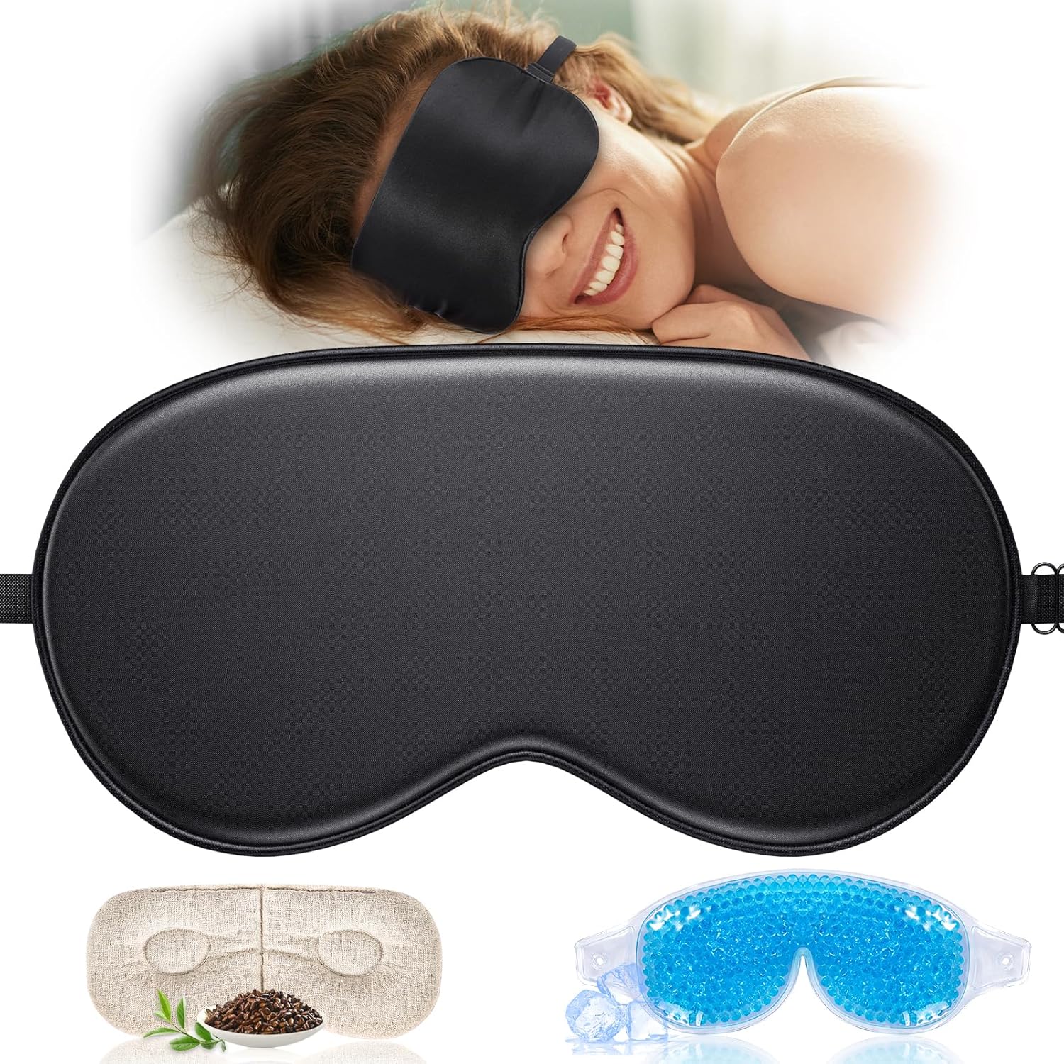 Buy now Heated Eye Mask (2-Packs), Moist Warm Compress Microwave with Flaxseed Cassia Seed, Weighted Eye Mask for Sleeping, Dry Eyes, Stye Eye Treatment, Relief Eye Fatigue (Black&Grey) 3 in 1 Black at indiglob india