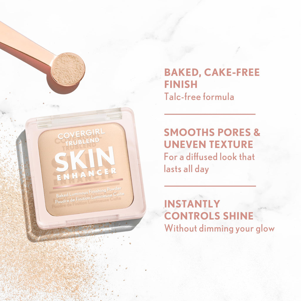 COVERGIRL TruBlend Skin Enhancer Baked Luminous Finishing Face Powder, with Hyaluronic Acid and White Rose Extract, Sheer & Buildable - 530 Cocoa Brownie