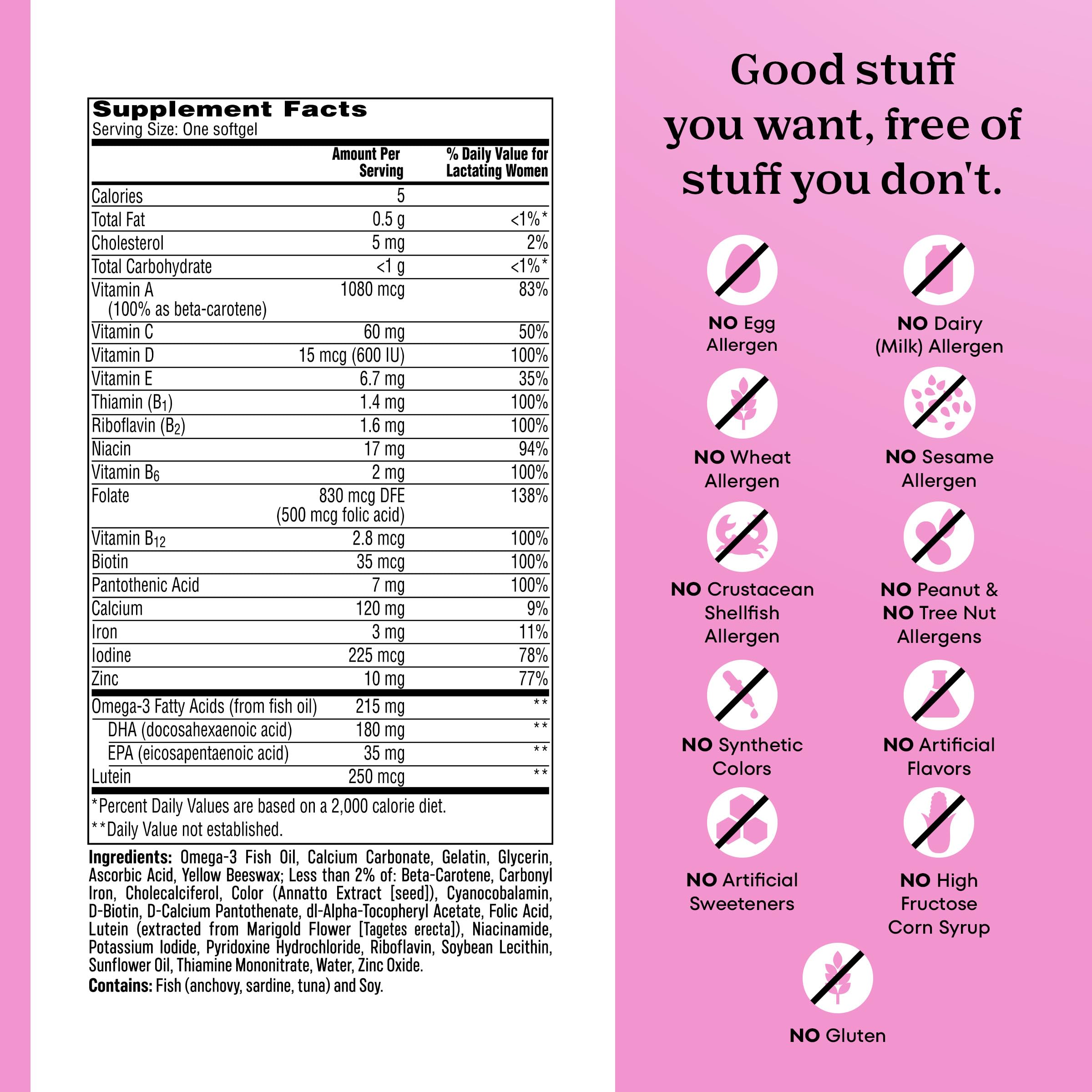 One A Day Postnatal Vitamins for Women, Postnatal Multivitamin with Folic Acid, Omega-3 DHA, B Vitamins, Support Immune Health, Breastfeeding, Post Partum Essential Nutrients for Women, 60 Ct