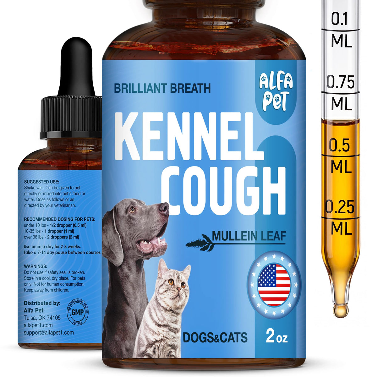 Kennel Cough Medicine for Dogs Helps with Dry, Wet, Barking Cough – Cat and Dog Cough Medicine Soothes and Calms Irritated Throat – Herbal Treatment Supports Breathing and Clears Airways – 2-oz Bottle