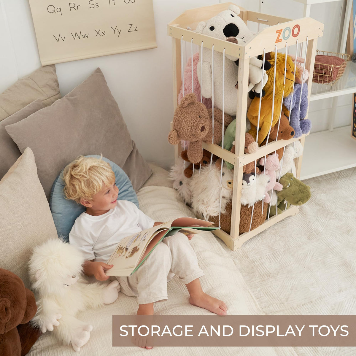 Wooden Stuffed Animal Storage for Kids - Large Toy Organizer & Holder