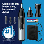Norelco Philips Nose Trimmer 5000 for Nose, Ears, Eyebrows & Details | Protective Guard System, Dual-Sided Steel Blades, Eyebrow Combs, Rotary & Detail Trimmer, Washable, AA Battery, NT5600/62