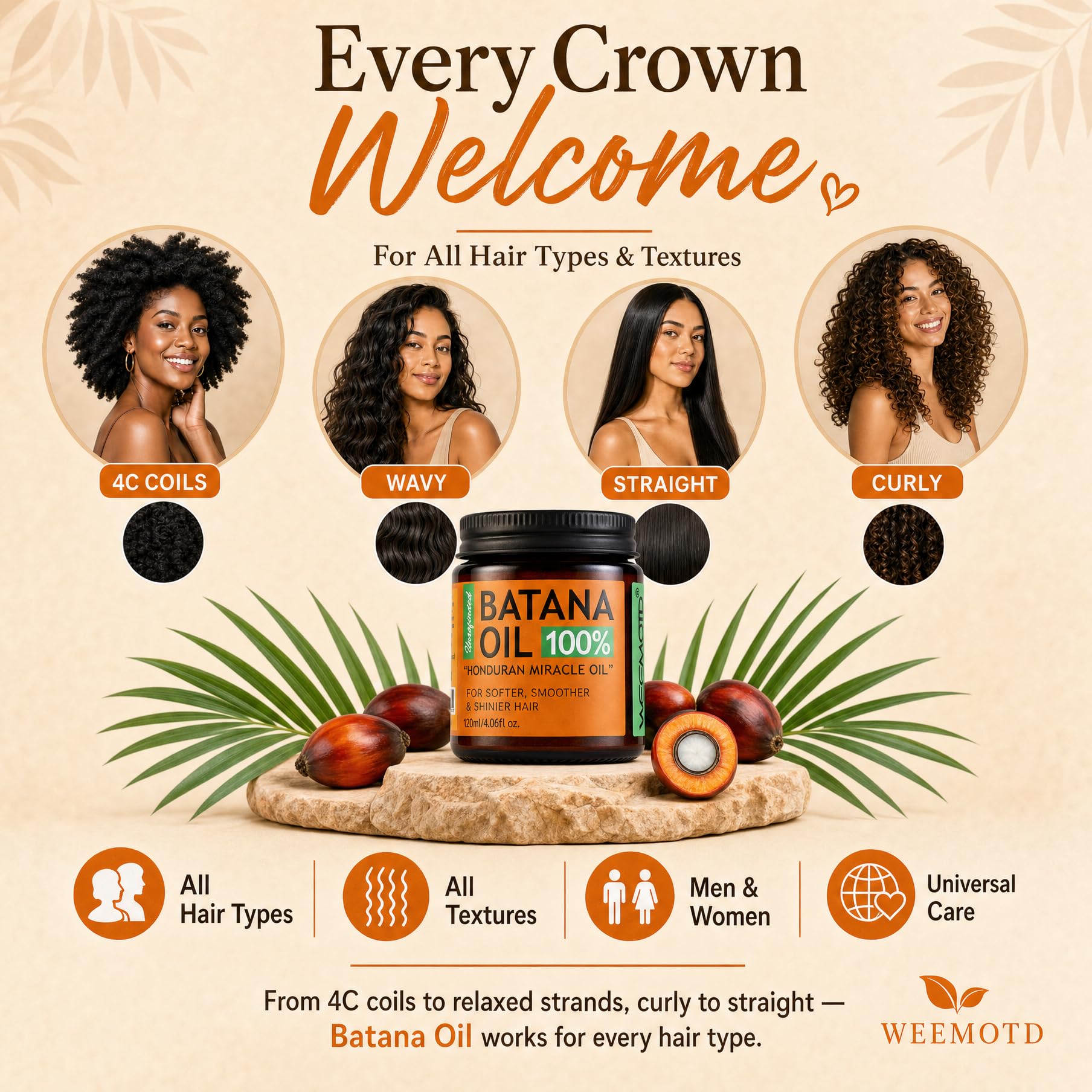 100% Raw Batana Oil for Hair from Honduras, 4.06 Fl Oz, Bright Coffee | Moisturizing Hair Mask, Adds Shine & Softness, Unrefined Conditioning Scalp Oil