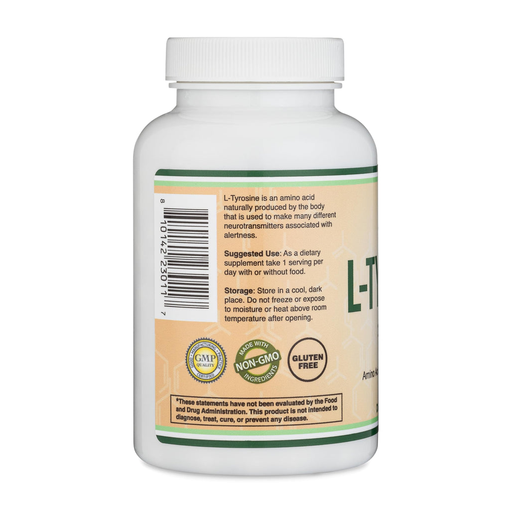 L-Tyrosine 1,000mg, Focus, Attention + Mood Support, 120 Capsules | Focus, Attention + Mood Supplement, Clean Focus Without Caffeine Jitters, Best AM on Empty Stomach, Vegan Caps, Non-GMO