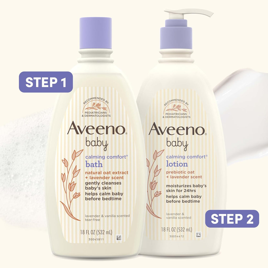 Buy now Aveeno Baby Nighttime Calming Comfort Bath, Body & Hair Wash with Relaxing Lavender & Vanilla Scents & Natural Oat Extract, Tear-Free Formula, Paraben-, Phthalate- & Soap-Free, 18 Fl. Oz at indiglob india