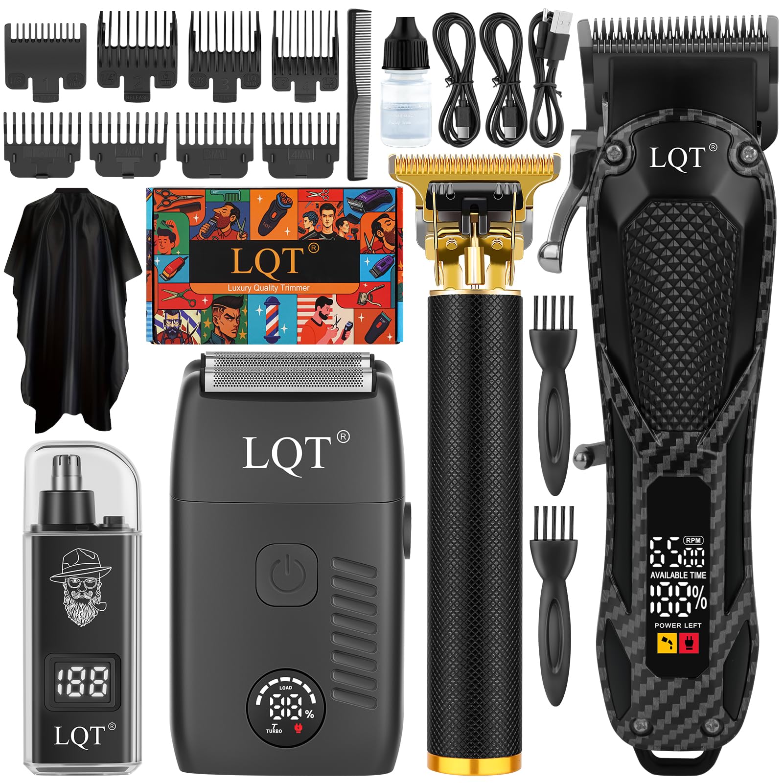 Hair Clippers for Men with LED Display, 4-Piece Cordless Grooming Kit with Hair Clipper, Beard Trimmer, Foil Shaver & Nose Trimmer, Complete Set for Home Barber