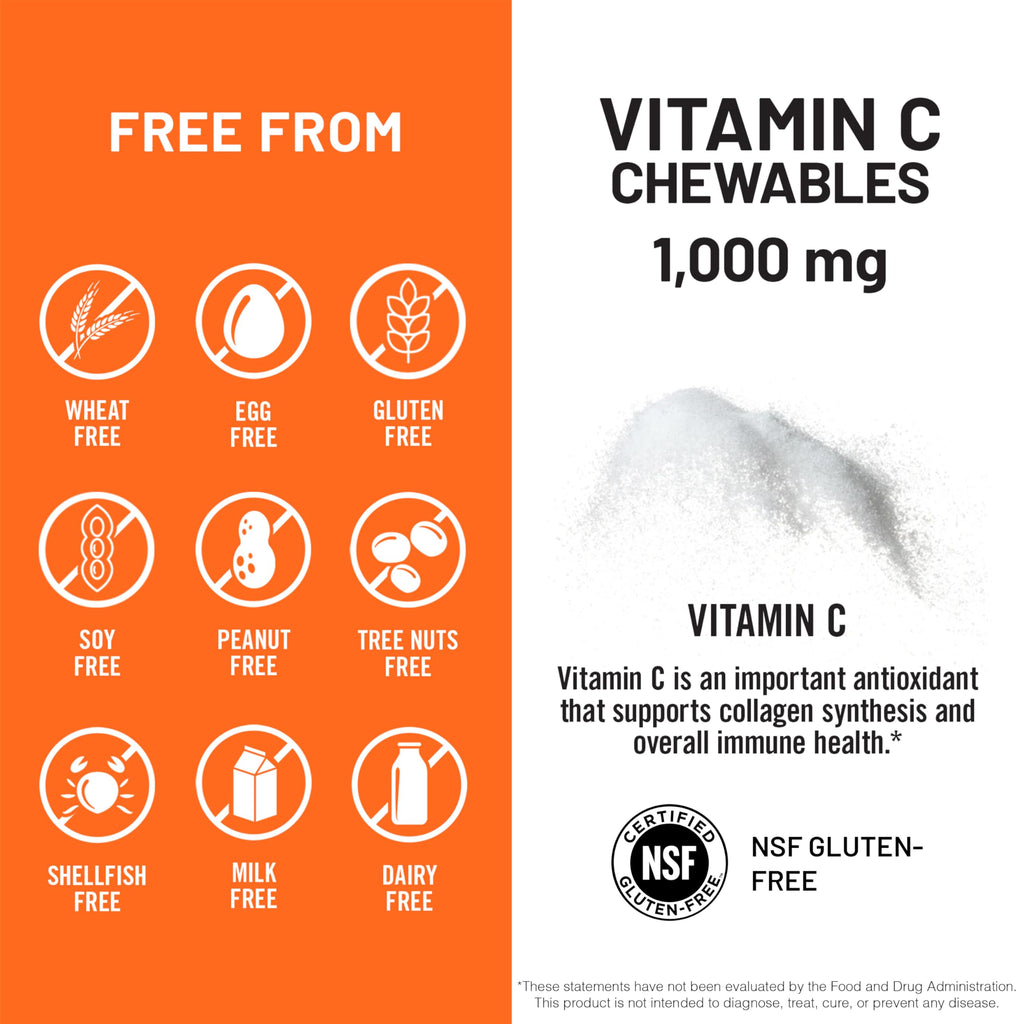 NatureWise Extra Strength Vitamin C Chewable 1000mg for Adults - Natural Orange Flavor - Immune System & Antioxidant Support - Non-GMO, Vegan & Sugar Free - 90 Chewable Tablets[45-Day Supply]