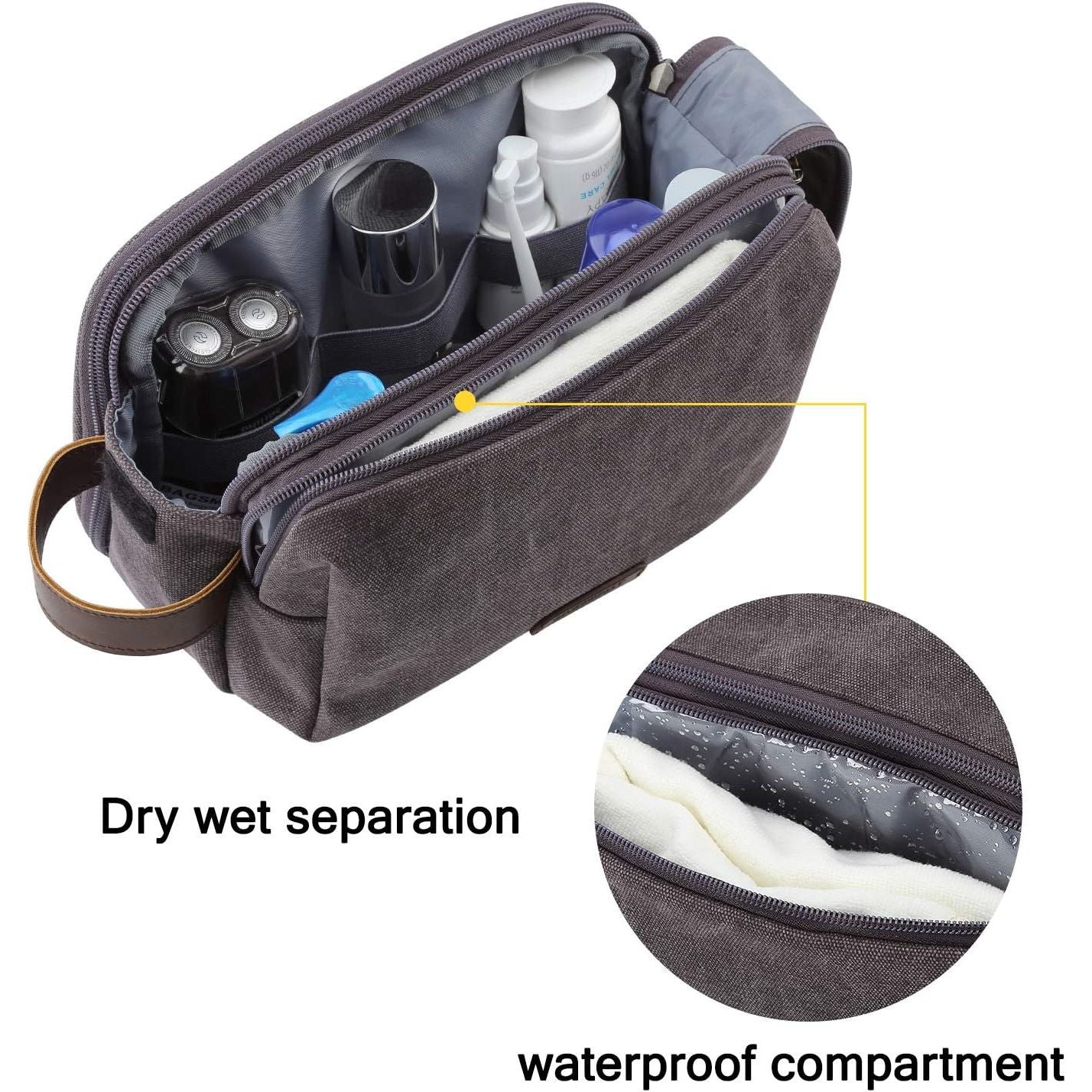 Buy now BAGSMART Toiletry Bag for Men, Canvas Travel Toiletry Organizer Dopp Kit Water-resistant Shaving Bag for Toiletries Accessories,Grey-Medium at indiglob india